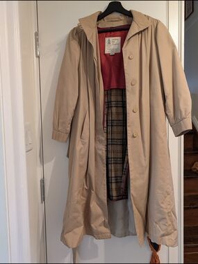 Vintage London Fog Beige Trench Coat with Tartan Lining
